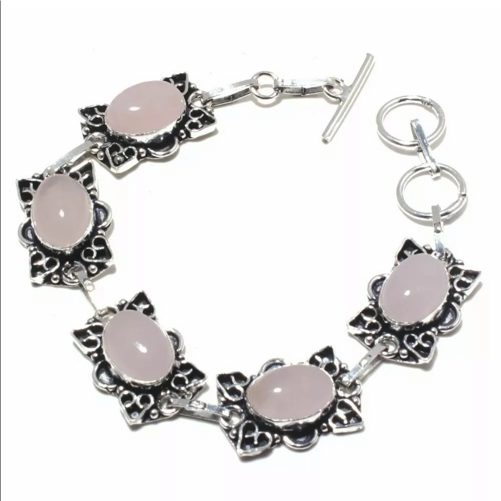 Rose quartz sterling silver bracelet pink gemstone
